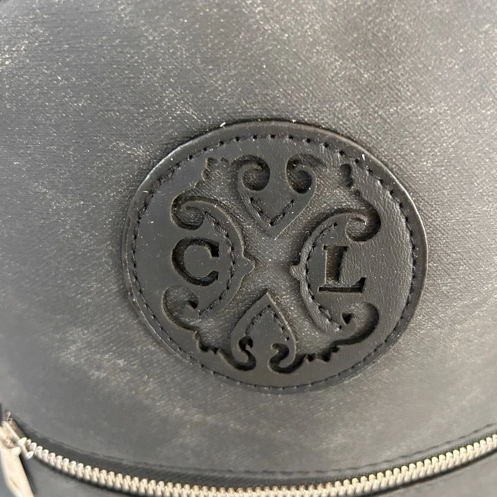 Christian Lacroix Backpack CXL Womens Black Denim Marley PU Zip Logo Pockets $98